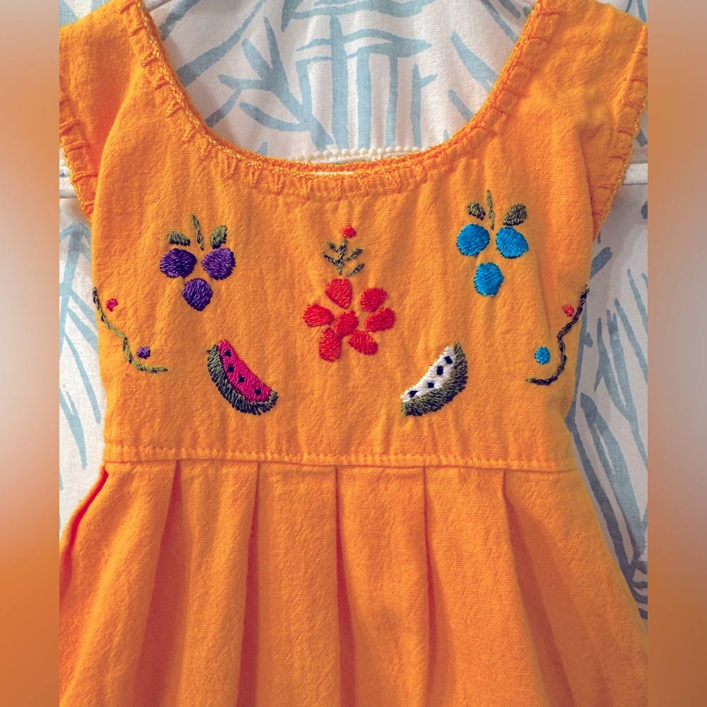 Adorable Hand Embroidered Girl’s Mexican Otomi Dress in Marigold - Picture 4 of 5